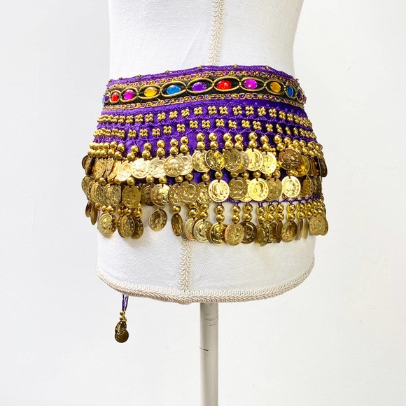 Belly Dancer Costume Purple Wig Jewel Coin Scarf Belt Festival Halloween Party - Picture 9 of 14